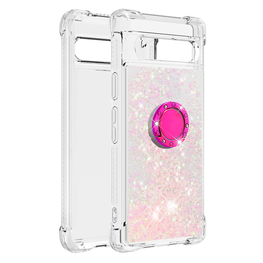 For Google Pixel 7a YB Quicksand Series-7 Liquid Quicksand TPU Phone Case Ring Kickstand Anti-drop Cover For Google Pixel 7a YB Quicksand Series-7 Liquid Quicksand TPU Phone Case Ring Kickstand Anti-drop Cover